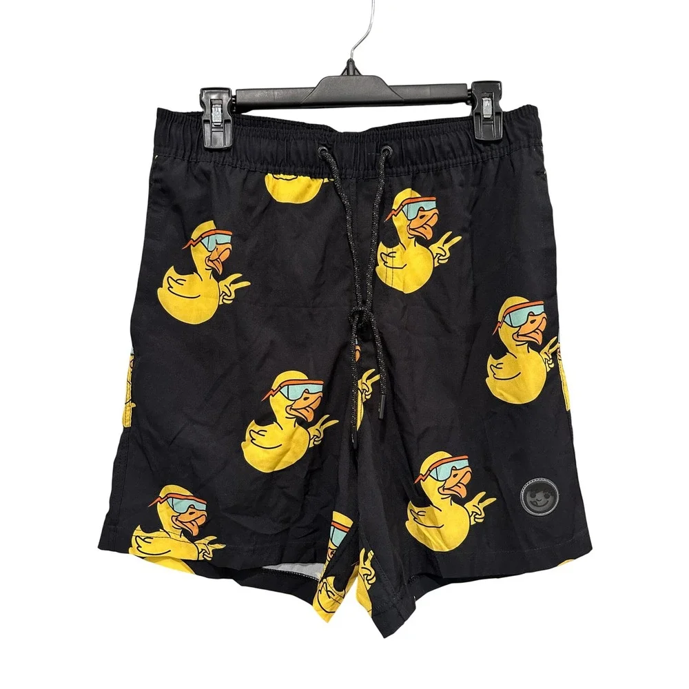 Neff Mens Black Rubber Duck Print Swim Trunks Recycled Board Shorts